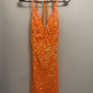 Glamorous Orange Sequin Backless Dress